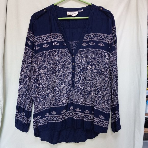 H & M LOGG Blue & White Bandana Print Tunic Top LG - Picture 2 of 10